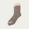 Checkerboard Pattern Socks - Brown