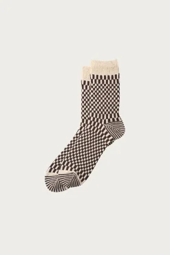Checkerboard Pattern Socks - Brown