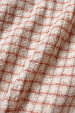 Cotton Linen Seersucker Check Open-Collar Western BIG Shirt - Red