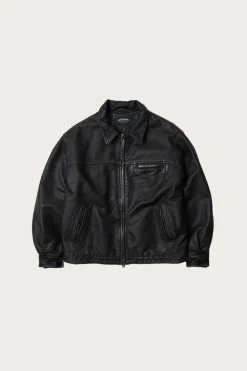 Destroyed Cowhide Leather Jacket - Washed Black
