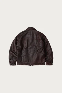 Destroyed Cowhide Leather Jacket - Washed Brown