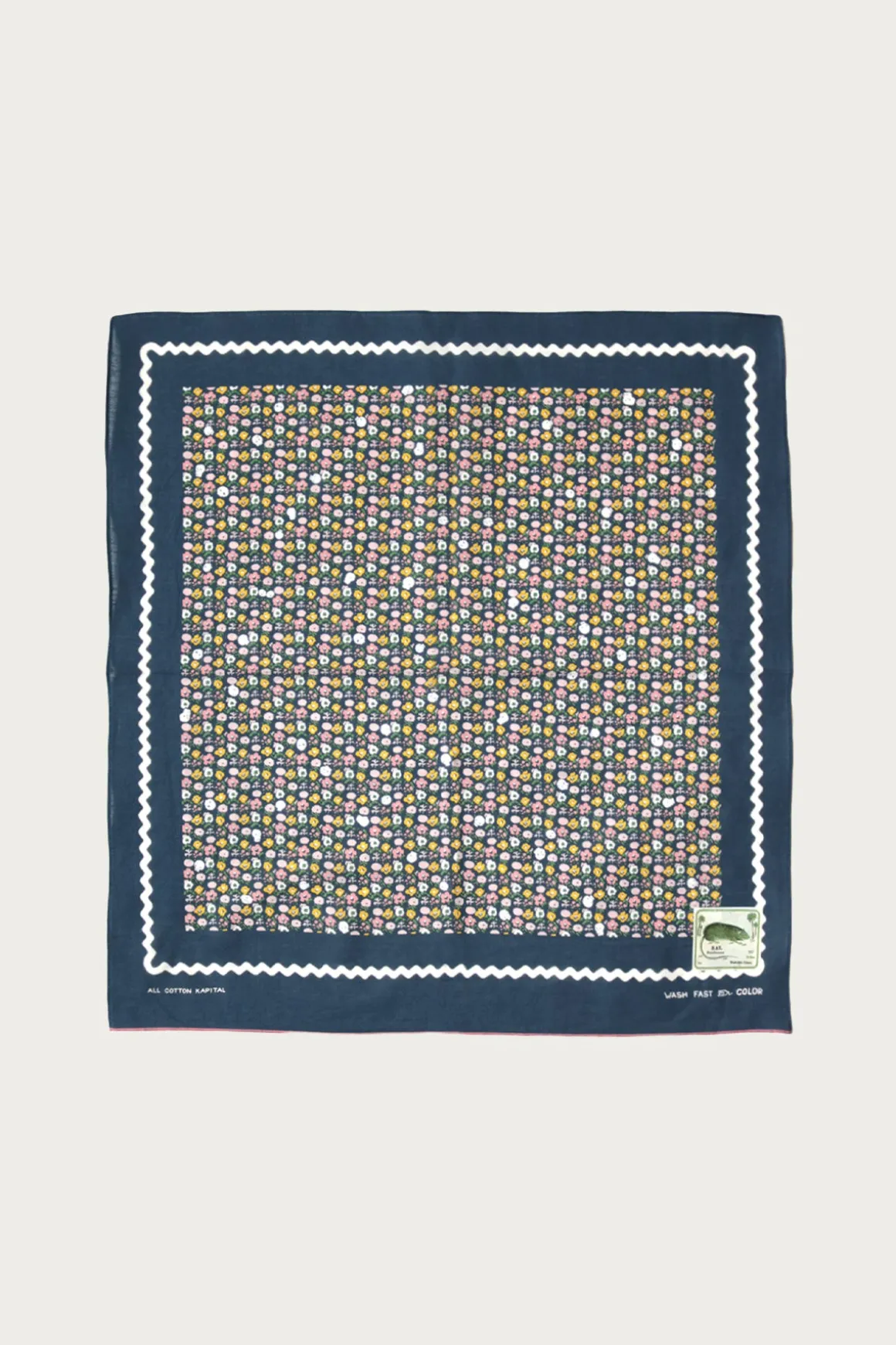 Fastcolor Selvedge Bandanna (SKULL & FLOWER) - Navy