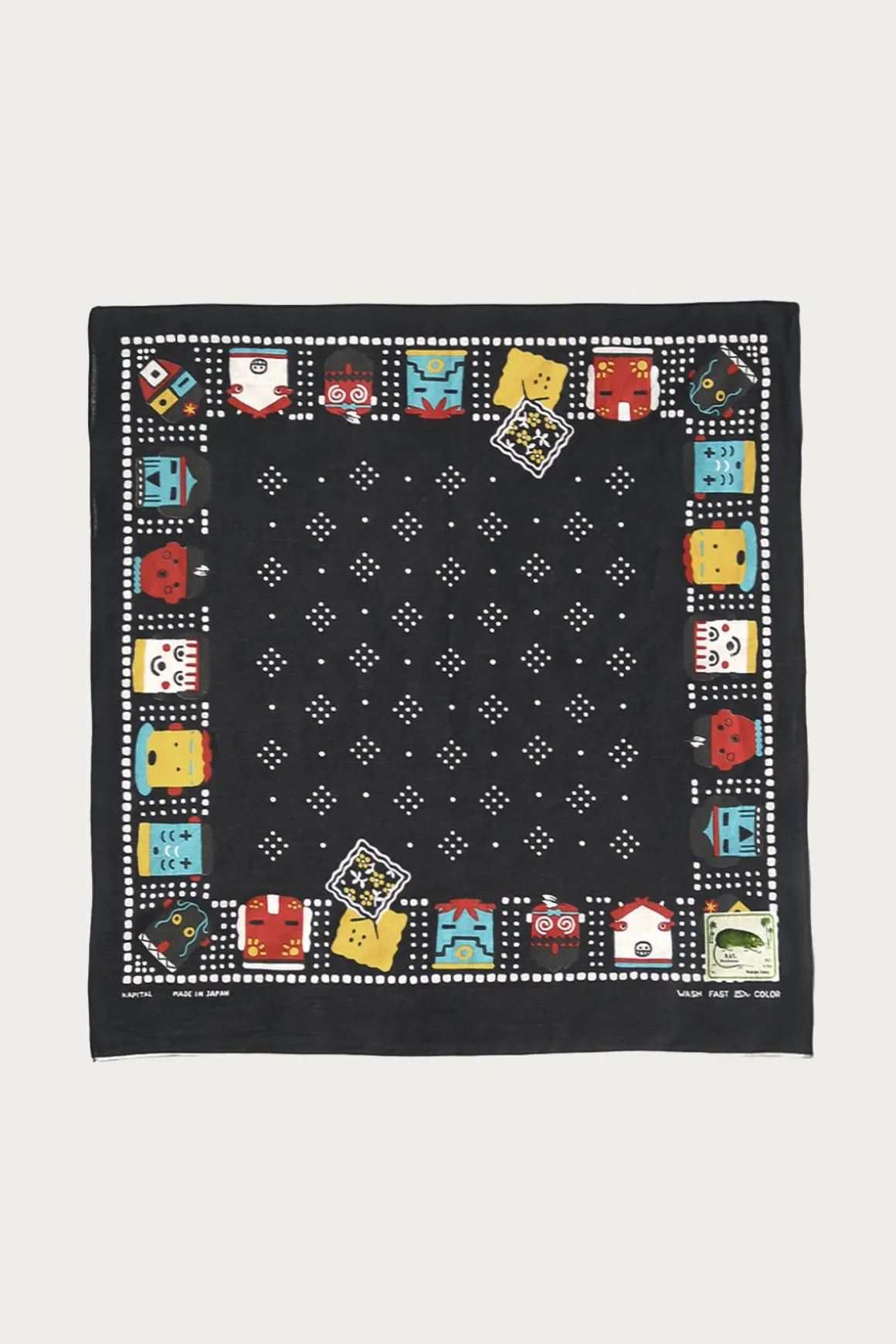Fastcolor Selvedge Bandanna (KACHINA & PECKISH RAINBOWY) - Black