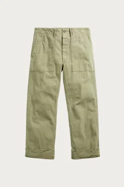 Flat Front Cotton Herringbone Army Utility Pant - Brewster Green
