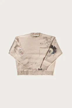 5G Cotton Knit Crew Sweater (Memorial Paint Model) - Natural