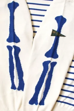 12G Panel Stripe Knit Boat-Neck Sweater (BONE Sleeve) - Navy Blue