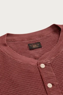 Garment-Dyed Waffle-Knit Henley Shirt - Wine