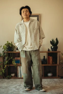 Herringbone FATIGUE Baggy Pants (RUSHFILED Remake) - Khaki
