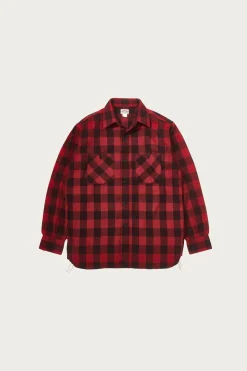 8HU Twisted-Yarn Buffalo Check Flannel Shirt - Red/Black