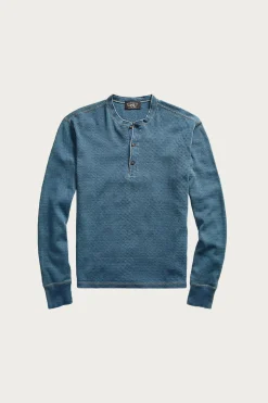 Indigo Jacquard-Knit Henley Shirt - Washed Blue Indigo