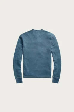 Indigo Jacquard-Knit Henley Shirt - Washed Blue Indigo