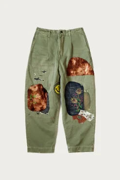 Katsuragi Cotton High Waist NIME Pants (Gypsy Patch Remake) - Khaki