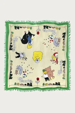 Linen Rayon Fringed Stole (PECKISH RAINBOWY PARK) - Green