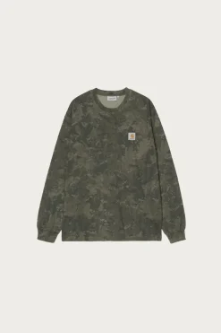 L/S Camo Combi T-Shirt - Green/Olive Garment Dyed