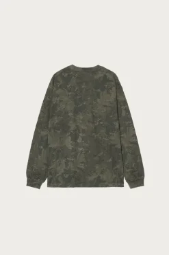 L/S Camo Combi T-Shirt - Green/Olive Garment Dyed