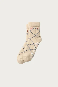 Merino Lambs Wool Room Socks "Beni Ouarain" - Ecru/Blue