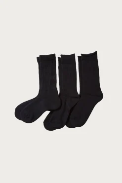 Organic Daily 3 Pack Crew Socks - Black