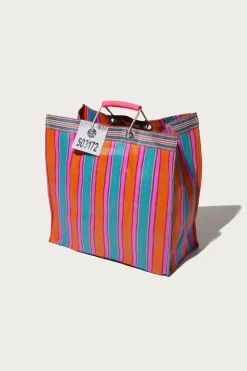 Recycled Plastic Stripe Bag Square - Orange/Pink