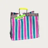Recycled Plastic Stripe Bag Square - Green/Pink