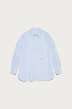 Regular Collar Stripe Wind Shirt - Sax
