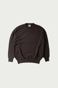 Simple Crew Neck Sweater Crafted in Japan - Brown