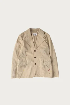 Single Breasted Paint Splatter Jacket - Sand Beige