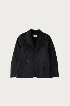 Single Breasted Paint Splatter Jacket - Black