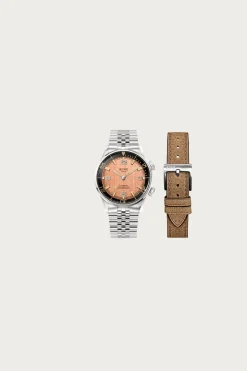 Sombrero 90-011 - Salmon Pink Linen Textured Dial/Stainless Bracelet + Extra Leather Strap