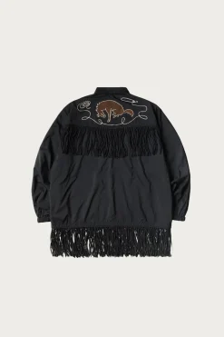 Stretch Nylon Fringed Coach JKT - Black