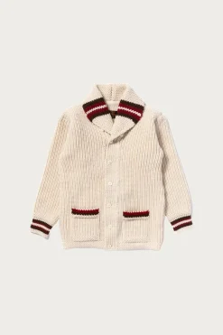 Striped Shawl Collar Cardigan - Ecru