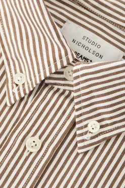 Studio Nicholson x Beams+ Lisa Oxford Shirt - Brown/White Stripe