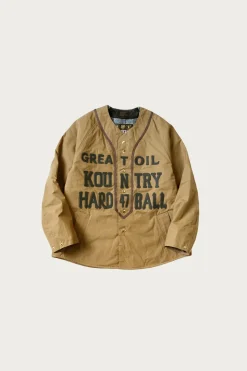 Weather Cotton Oil Coating Baseball Blouson - Beige