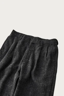 Wool Cotton Linen Melange Tweed Trousers - Black