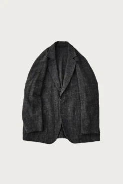 Wool Cotton Linen Melange Tweed Jacket - Black