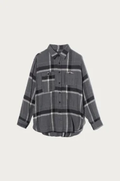 Work Shirt - Grey/Black Cotton Brushed Big Plaid