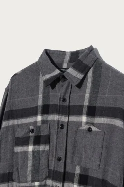 Work Shirt - Grey/Black Cotton Brushed Big Plaid