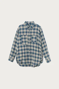 Work Shirt - Navy Cotton Plaid Jacquard