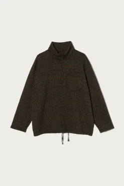 Zip Mock Neck - Brown Wool Poly Nep Sweater Knit